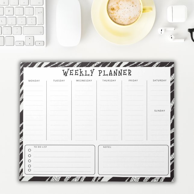 Black and White Undated Weekly Vertical Planner Notepad (Creator Uploaded)