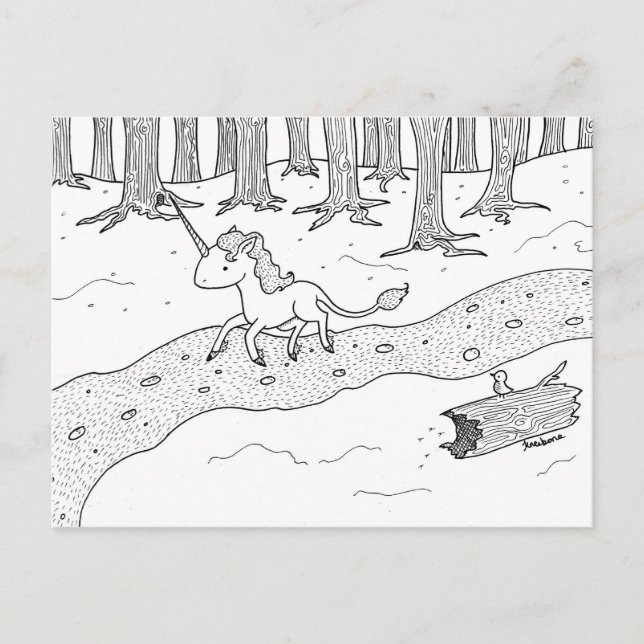 Black and white Unicorn galloping Postcard (Front)