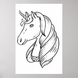 Black and white unicorn  poster