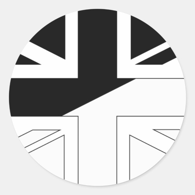 Black and White Union Jack British(UK) Flag Classic Round Sticker (Front)