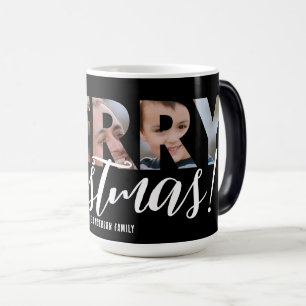 Black and White Upload Photo in Text Christmas Magic Mug