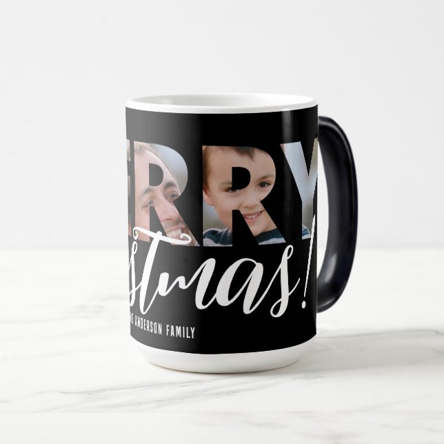 Black and White Upload Photo in Text Christmas Magic Mug (Front Right)