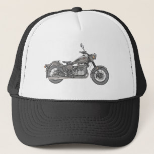 Black and White Ural Motorcycle Illustration Trucker Hat