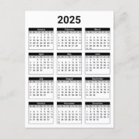 Black and White USA 2025 Yearly Calendar 