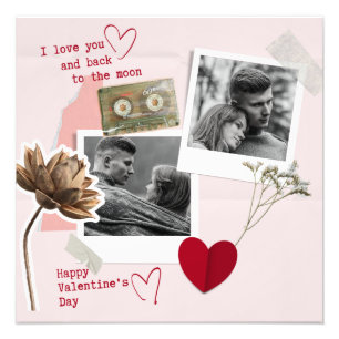 Black and white valentines couple photo red heart  print