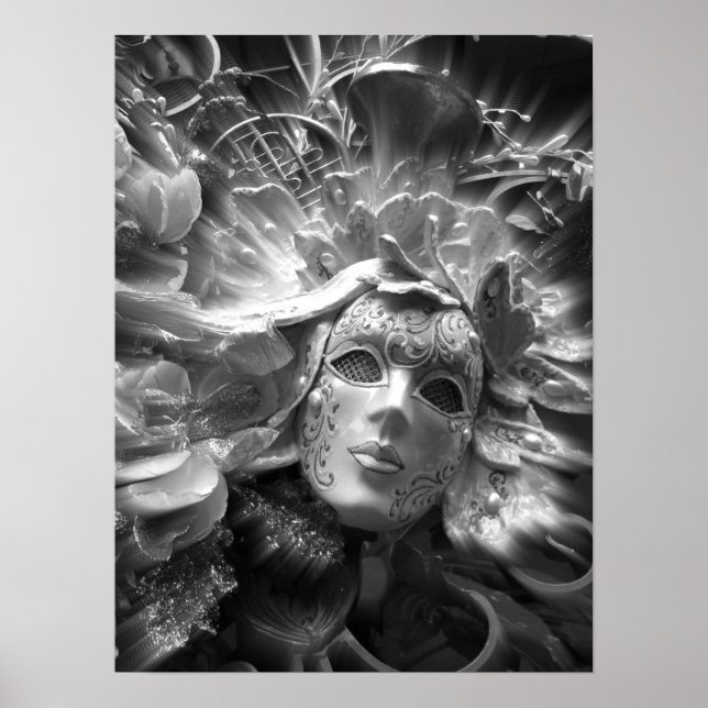 Black and White Venetian Masquerade Mask Poster (Front)
