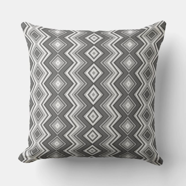 Black and white vertical geometric zig zag pattern outdoor pillow (Front)