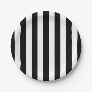Black and White Vertical Referee Stripes Paper Plate