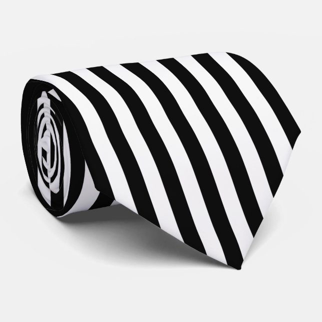 Black and White Vertical Referee Stripes Tie (Rolled)