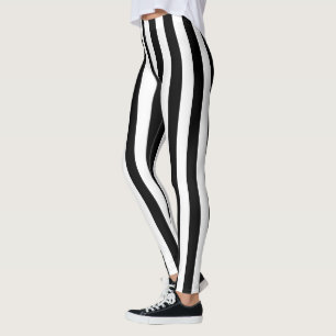 Black and White Vertical Stripes Decor on Leggings