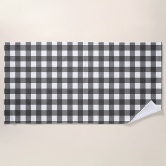 Black and White Vichy Print Gingham Pattern Beach Towel