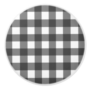 Black and White Vichy Print Gingham Pattern Ceramic Knob