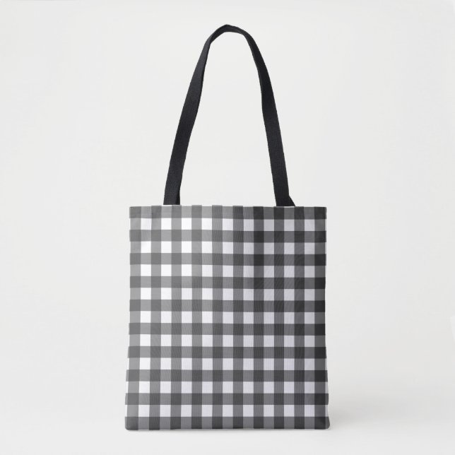Black and White Vichy Print Gingham Pattern Tote Bag (Front)