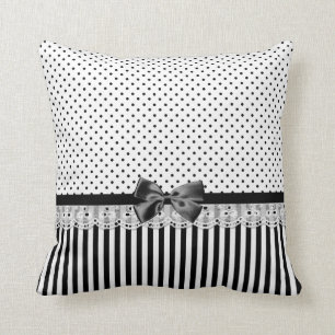 Black And White Victorian Stripes With Bow Throw Pillow