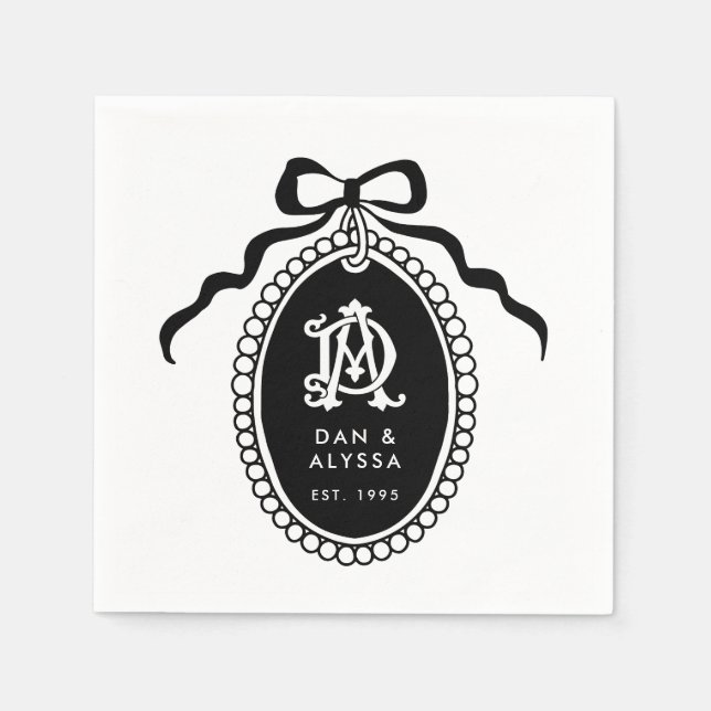 Black and White Vintage Anniversary Napkin (Front)