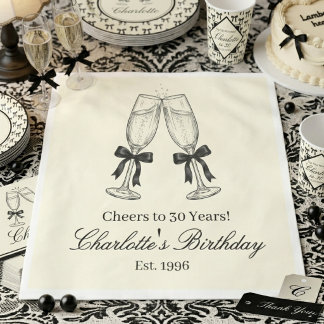 Black and White Vintage Champagne Birthday Party  Napkin