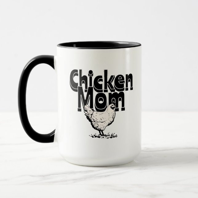 Black and White Vintage Chicken Mom Mug (Left)