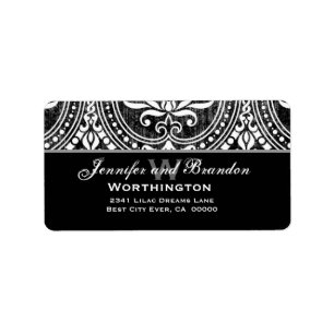 Black and White Vintage Damask Label