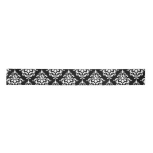 Black and White Vintage Damask Pattern 1 Satin Ribbon