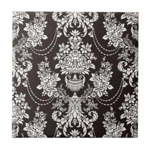 Black and white vintage  damask pattern customize tile