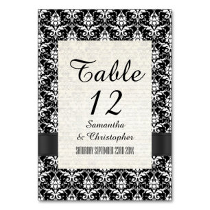 Black and white vintage damask pattern table number