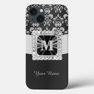 Black and white vintage damask personalized iPhone 13 case