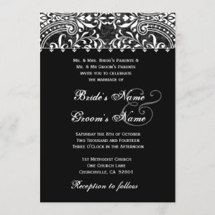 Black and White Vintage Damask Wedding Invitation