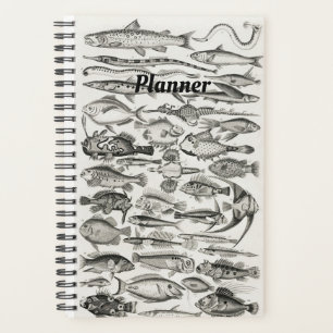 Black and White Vintage fish, ocean, ichthyologist Planner