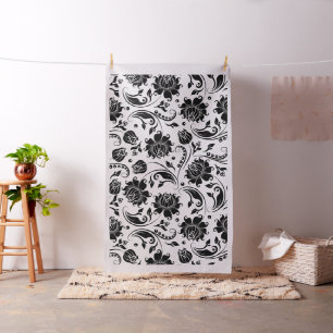 Black and white vintage floral damask fabric