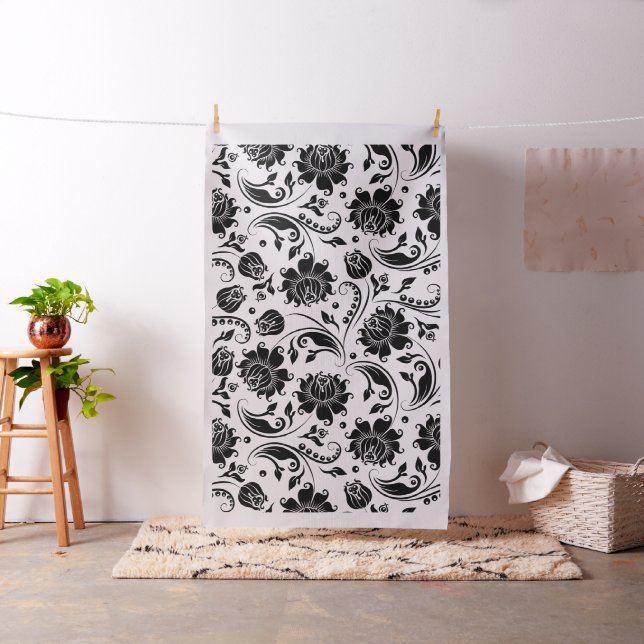 Black and white vintage floral damask fabric (In Situ)