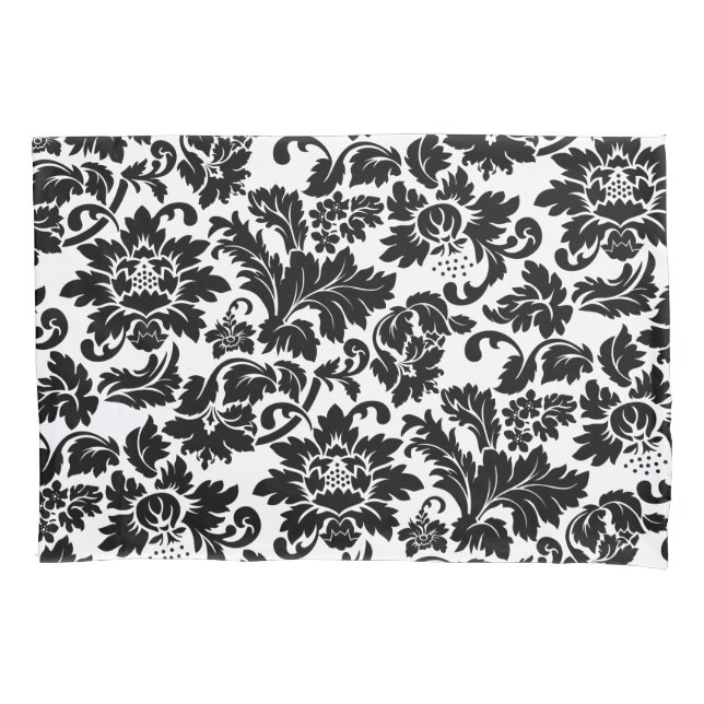 Black And White Vintage Floral Damask Pillowcase (Front)