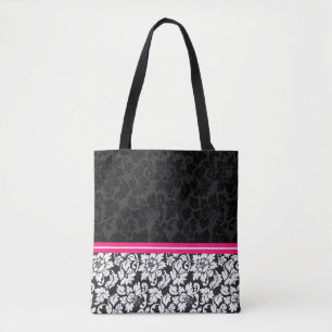 Black And White Vintage Floral Damask Tote Bag