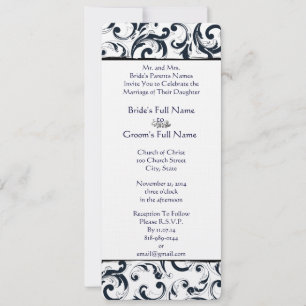Black and White Vintage Floral Damask Wedding Invitation