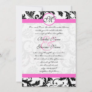 Black and White Vintage Floral Damask Wedding Invitation