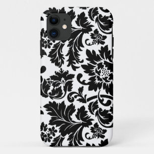 Black And White Vintage Floral Damasks iPhone 11 Case