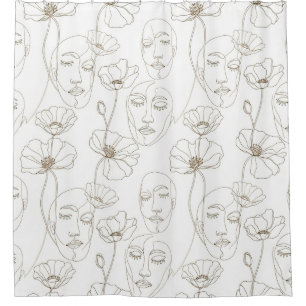 Black and White Vintage Floral Face Line Pattern 3