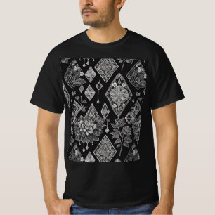 Black and White Vintage Floral Lace Design T-Shirt