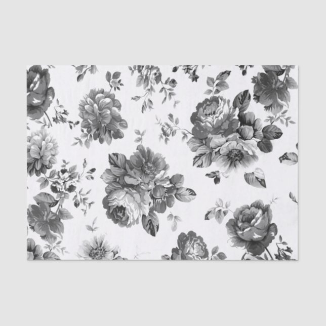 Black and White Vintage Floral Tissue Paper (Front)