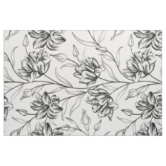 Black and white vintage flowers pattern fabric