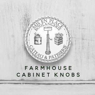 Black and White Vintage French Patisserie Bakery Ceramic Knob