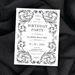 Black and white Vintage Gothic birthday Invitation
