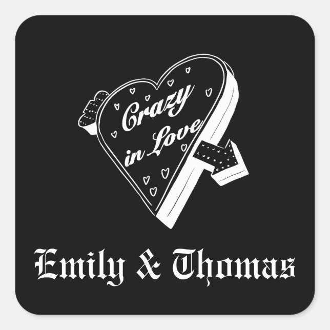 black and white vintage heart wedding sticker (Front)
