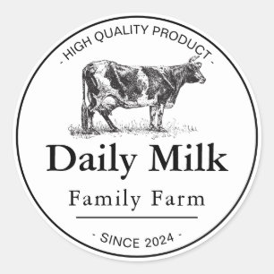 Black and White Vintage Milk Family Farm Classic Round Sticker