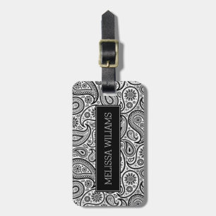 Black And White Vintage paisley Pattern Luggage Tag