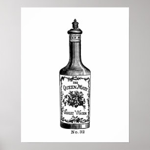 Black and white vintage perfume illustration poster