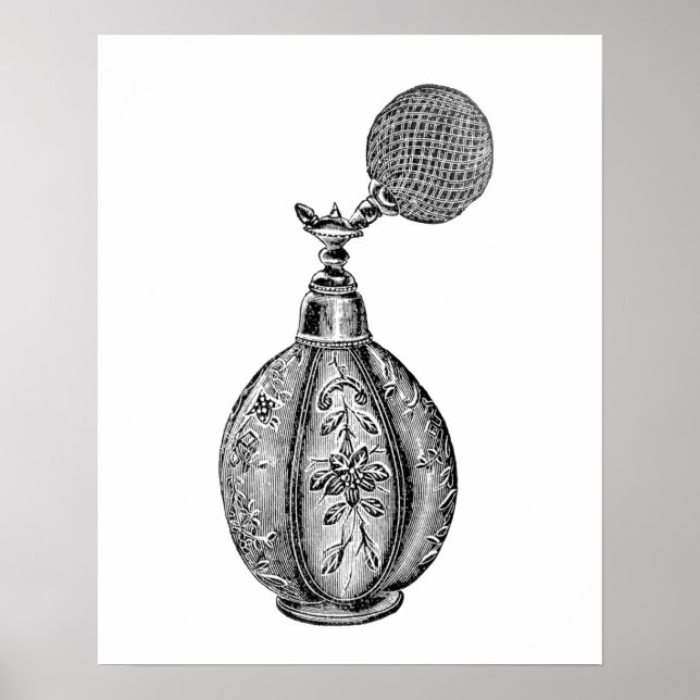 Black and white vintage perfume illustration poster (Front)