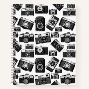BLACK AND WHITE VINTAGE PHOTOGRAPHY CAMERAS MOTIF  NOTEBOOK
