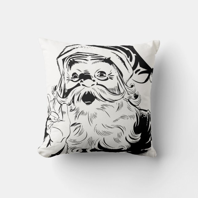 Black and White Vintage Santa Christmas Pillow (Front)