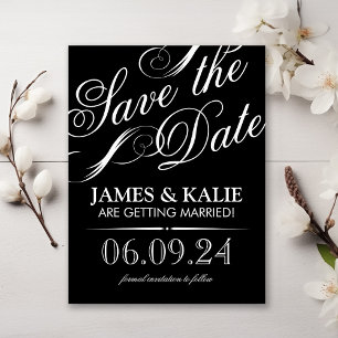 Black and White Vintage Script Save the Date Announcement Postcard