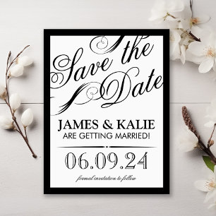 Black and White Vintage Script Save the Date Announcement Postcard